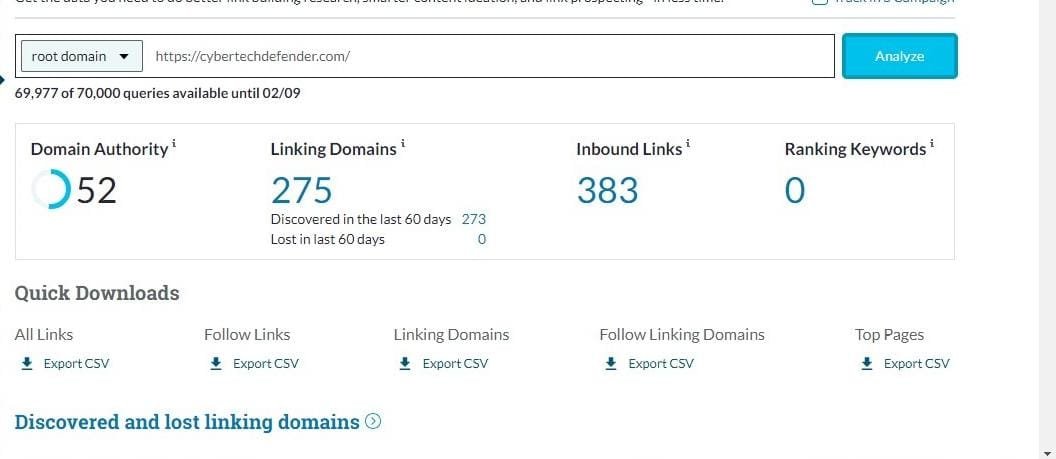 Domain Authority increased to 50 +